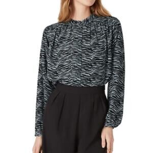 La Vie Rebecca Taylor Womens Medium Mini Tiger Long Sleeve Button Up Top Blouse